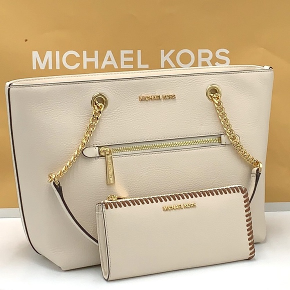 MICHAEL KORS Medium Front Pocket Shoulder Chain Tote & THREE QUARTER ZIP WALLET - Picture 1 of 16
